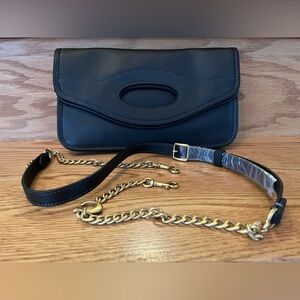 Coach Black Leather Clutch with Gold Chain